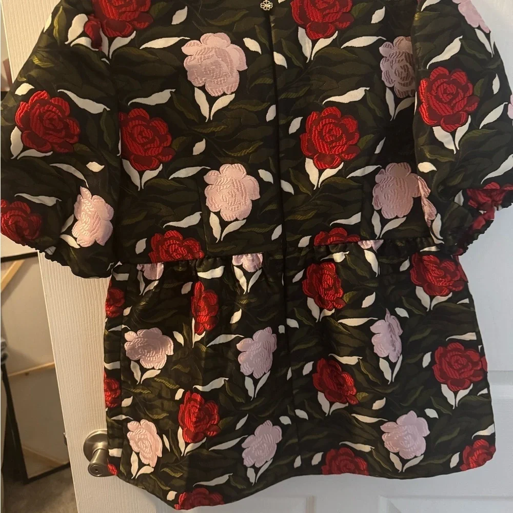 Kate Spade Floral Puff Sleeve Peplum Top - Red and Pink